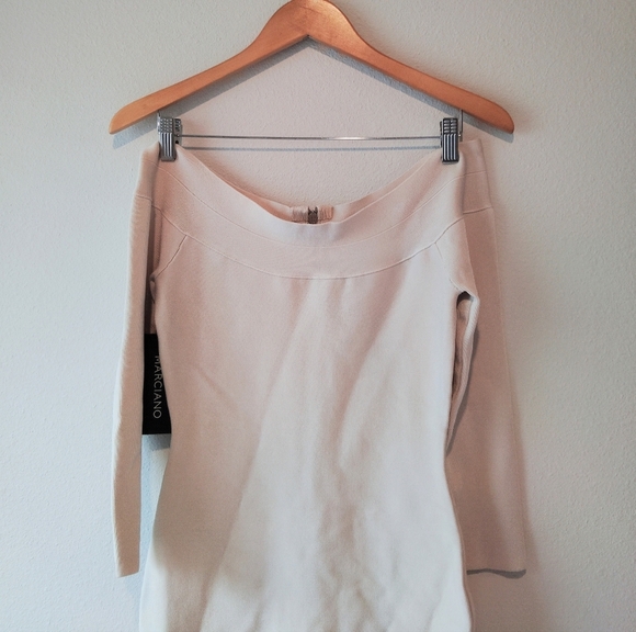 Marciano Asymmetrical Off-Shoulder White Bodycon Dress - Picture 4 of 8